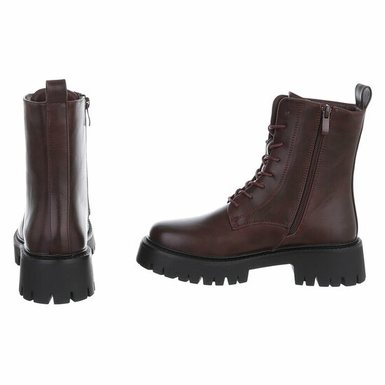 Bordeaux chunky enkellaarzen met hak en veters-Delicia
