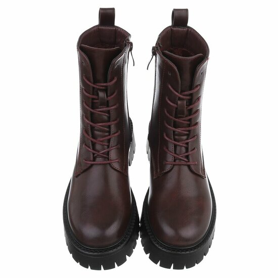 Bordeaux chunky enkellaarzen met hak en veters-Delicia