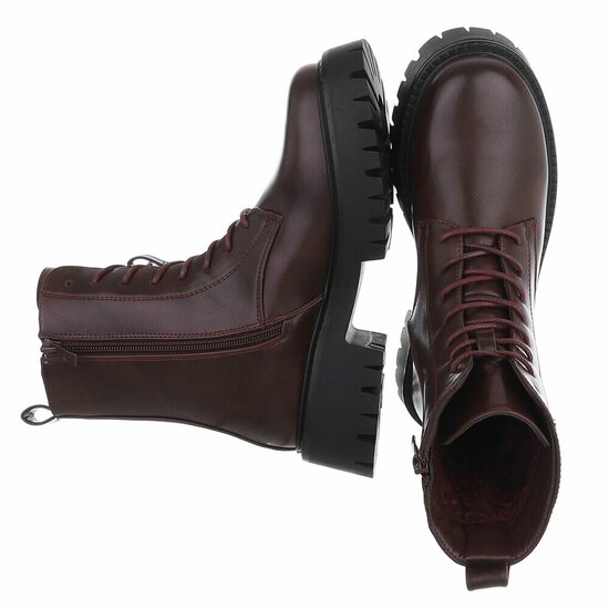 Bordeaux chunky enkellaarzen met hak en veters-Delicia
