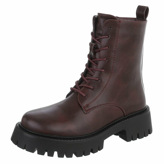 Bordeaux chunky enkellaarzen met hak en veters-Delicia