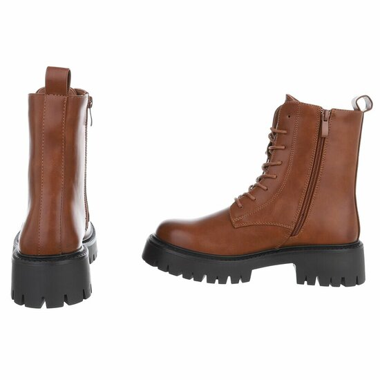 Camel chunky enkellaarzen met hak en veters-Delicia