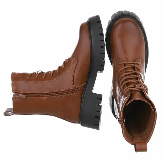 Camel chunky enkellaarzen met hak en veters-Delicia