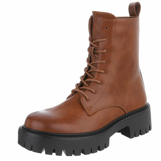 Camel chunky enkellaarzen met hak en veters-Delicia