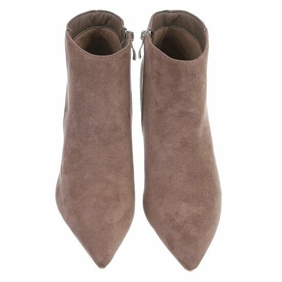 Kaki suède enkellaarsjes met elegante hak-Aurelie