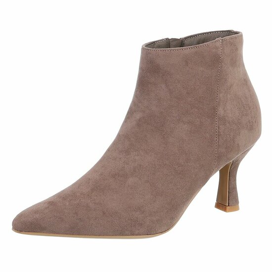 Kaki suède enkellaarsjes met elegante hak-Aurelie
