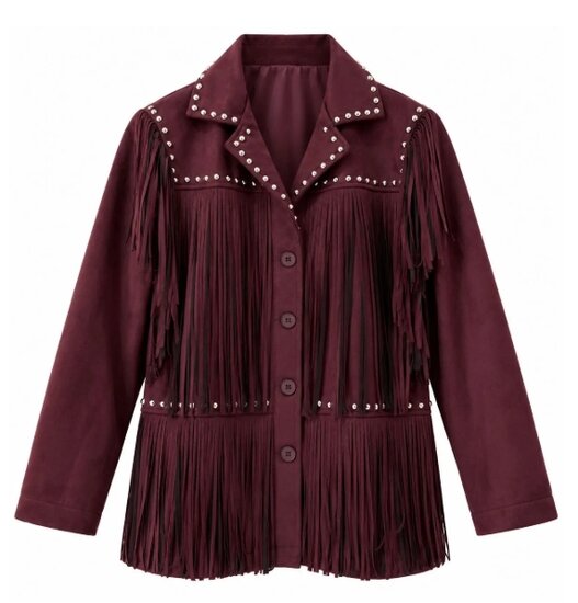 Bordeaux suède jas met franjes en studs
