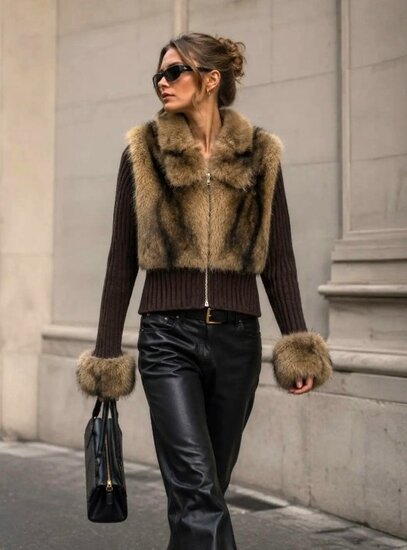 Luxe bruine knight jacket met bont