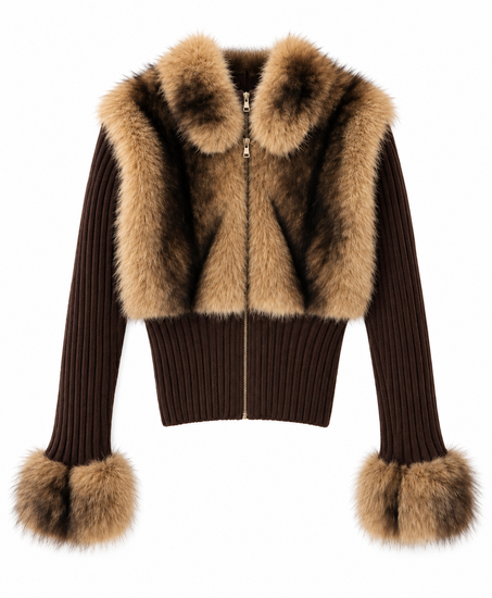 Luxe bruine knight jacket met bont