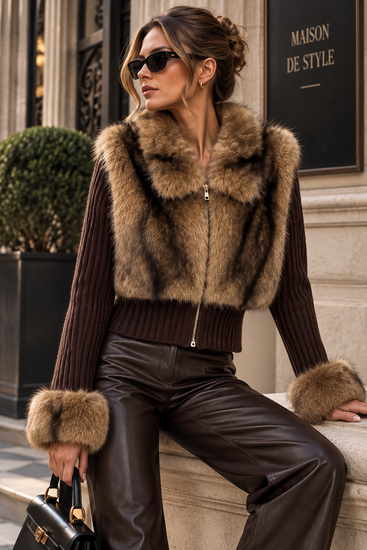 Luxe bruine knight jacket met bont
