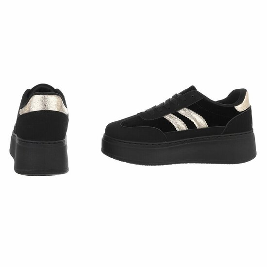 Zwarte sneakers met gouden strepen en chunky zool-Darlina