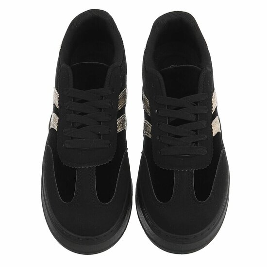 Zwarte sneakers met gouden strepen en chunky zool-Darlina