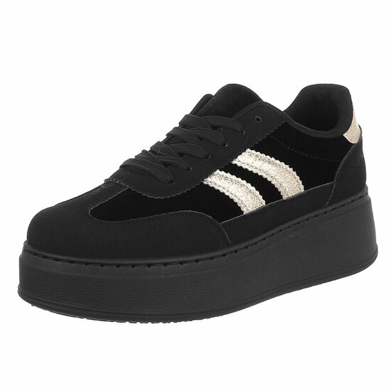 Zwarte sneakers met gouden strepen en chunky zool-Darlina