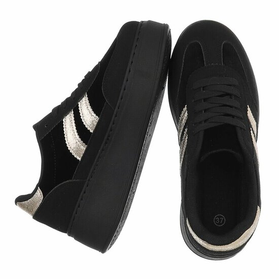 Zwarte sneakers met gouden strepen en chunky zool-Darlina