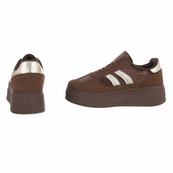 Bruine sneakers met gouden strepen en chunky zool-Darlina