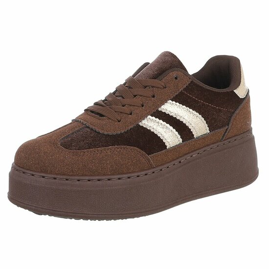 Bruine sneakers met gouden strepen en chunky zool-Darlina