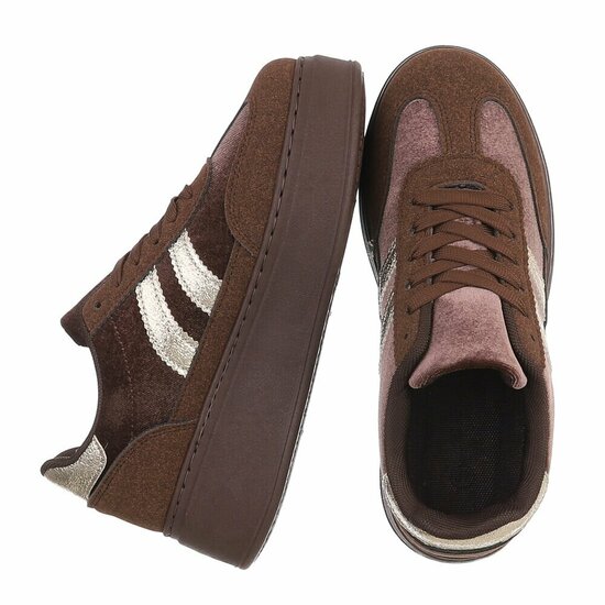 Bruine sneakers met gouden strepen en chunky zool-Darlina