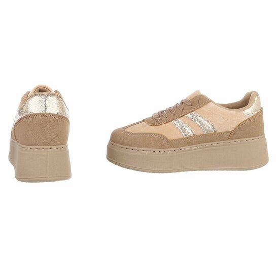Kaki sneakers met gouden strepen en chunky zool-Darlina