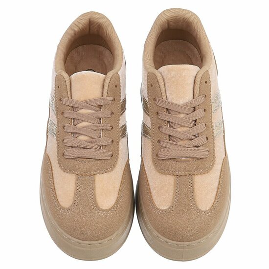 Kaki sneakers met gouden strepen en chunky zool-Darlina