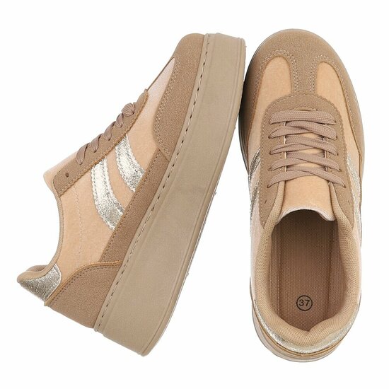 Kaki sneakers met gouden strepen en chunky zool-Darlina