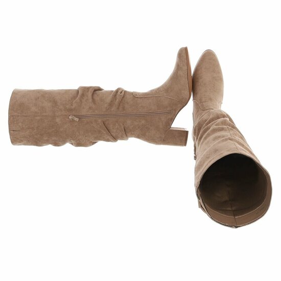 Kaki suède slouchy laarzen met hak-Marlena
