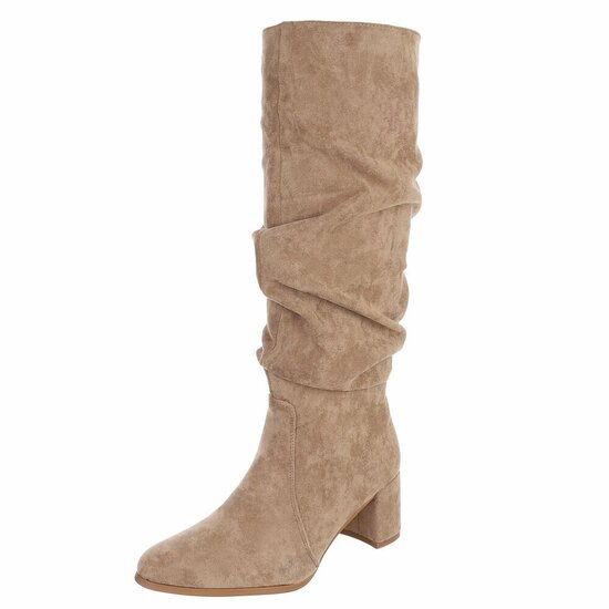 Kaki suède slouchy laarzen met hak-Marlena