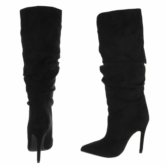 Zwarte suéde laarzen met plooischacht en naaldhak-Dilaja