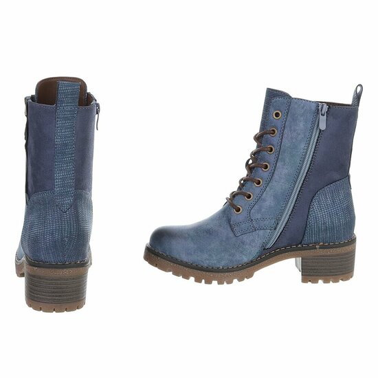 Blauwe veterboots met rits en profielzool-Yentl
