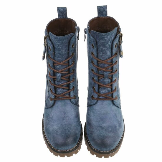 Blauwe veterboots met rits en profielzool-Yentl