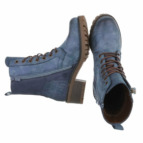 Blauwe veterboots met rits en profielzool-Yentl