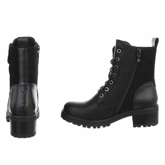 Zwarte veterboots met rits en profielzool-Yentl