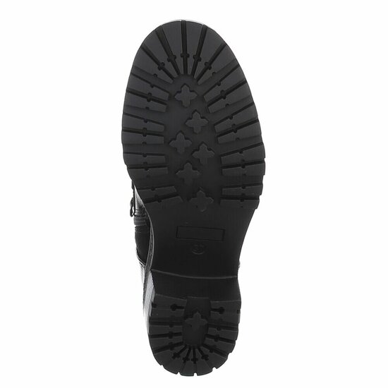 Zwarte veterboots met rits en profielzool-Yentl