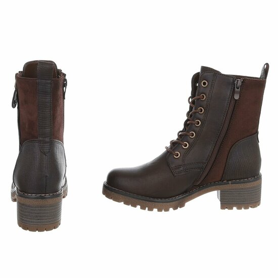 Bruine veterboots met rits en profielzool-Yentl