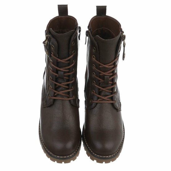 Bruine veterboots met rits en profielzool-Yentl