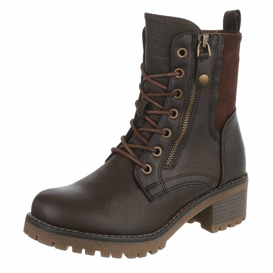 Bruine veterboots met rits en profielzool-Yentl