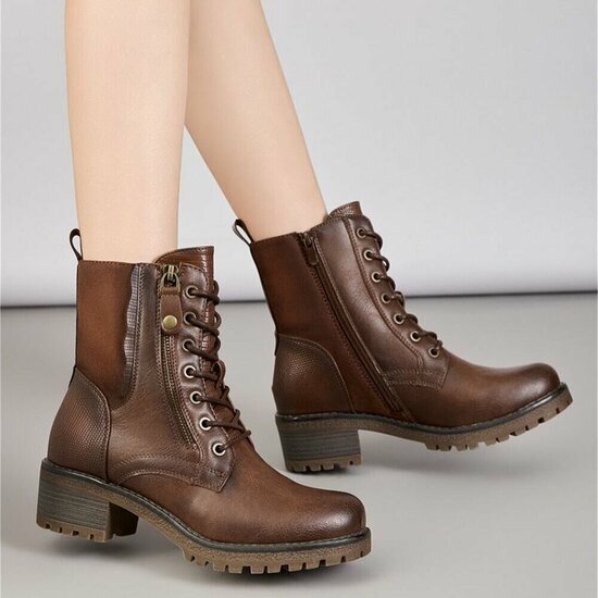 Camel veterboots met rits en profielzool-Yentl