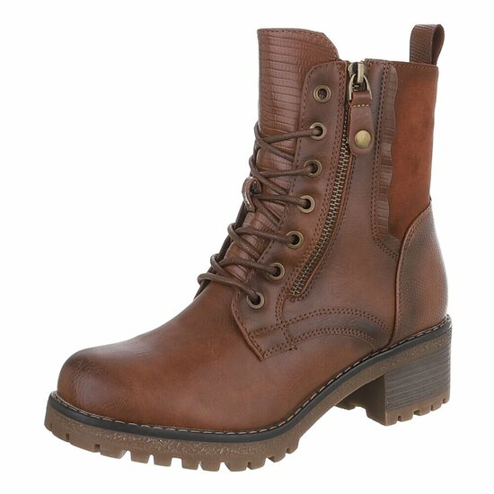 Camel veterboots met rits en profielzool-Yentl