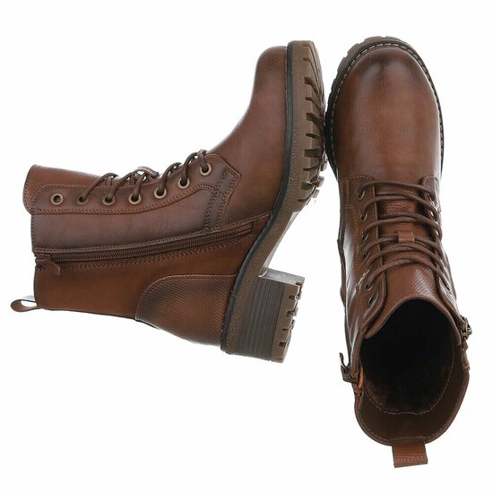 Camel veterboots met rits en profielzool-Yentl
