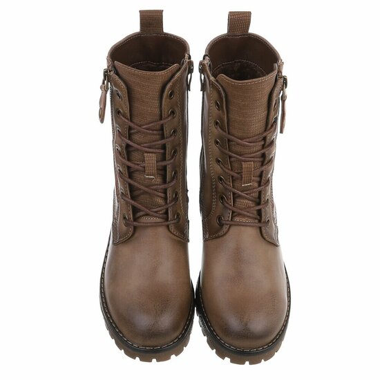Kaki veterboots met rits en profielzool-Yentl