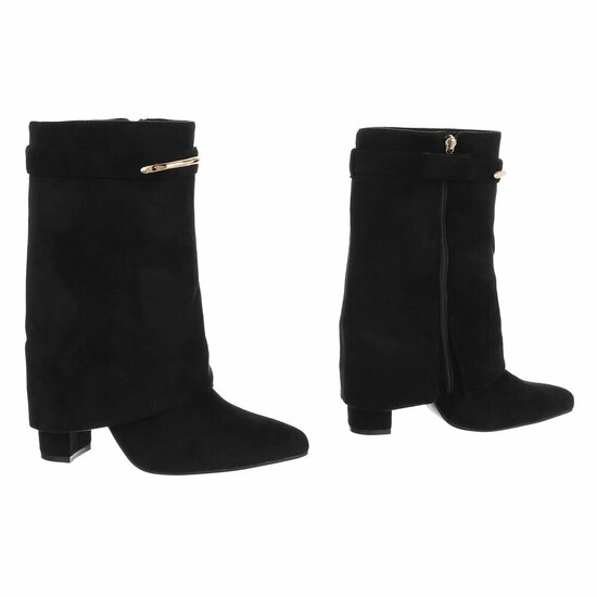 Zwarte suede laars met omslag Alora