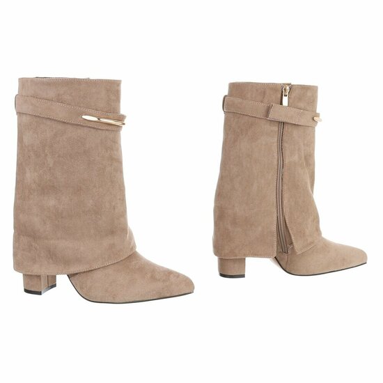 Kaki suede laars met omslag Alora