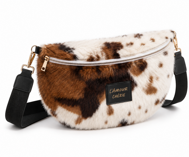 Bruine en crème faux fur schoudertas