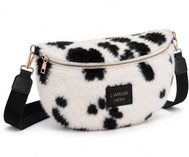 Zwart-witte faux fur schoudertas