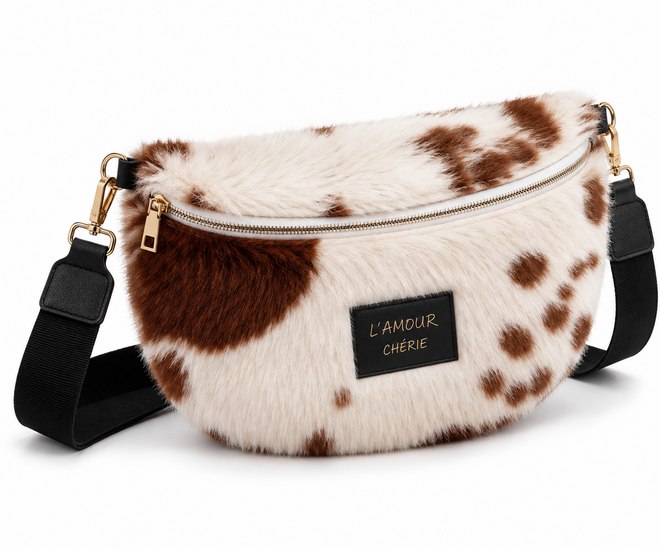 Beige-camel faux fur schoudertas