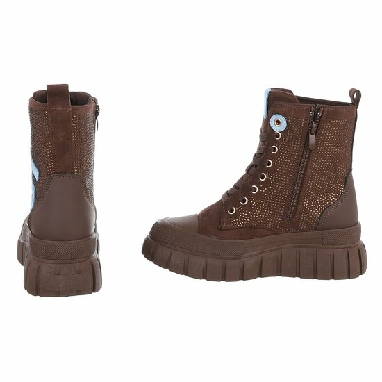 Bruine chunky veterboots met strassdetails-Irena  