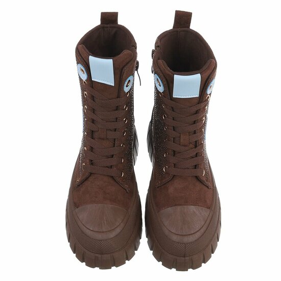 Bruine chunky veterboots met strassdetails-Irena  