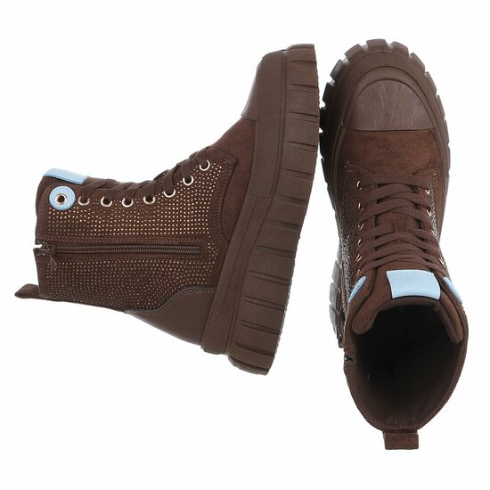 Bruine chunky veterboots met strassdetails-Irena  