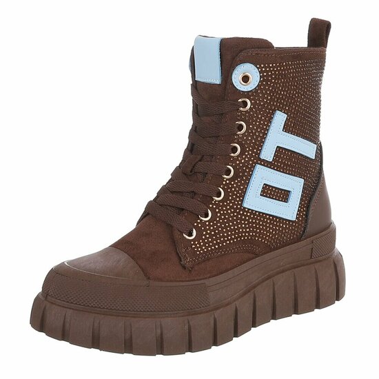 Bruine chunky veterboots met strassdetails-Irena  
