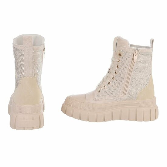 Beige chunky veterboots met strassdetails-Irena  