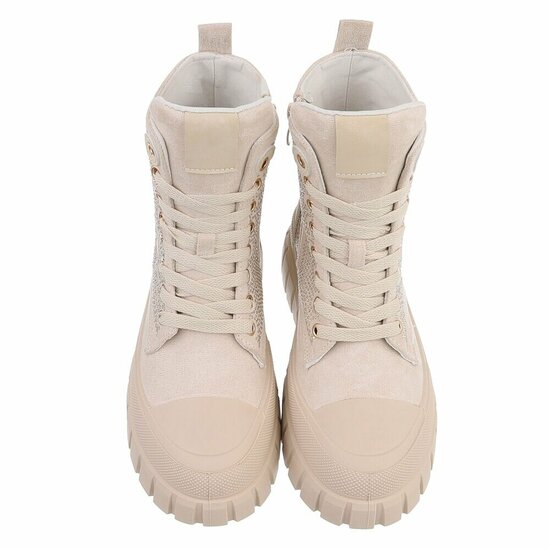 Beige chunky veterboots met strassdetails-Irena  