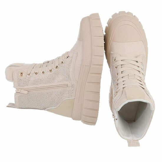 Beige chunky veterboots met strassdetails-Irena  